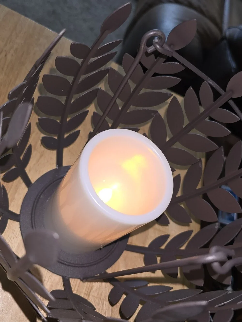 Brown Leaf Metal Candle Lantern - Decorative Home Accent